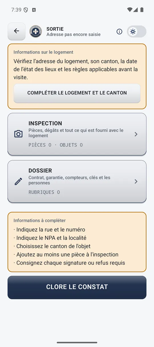 Dossier d’état des lieux et informations à compléter