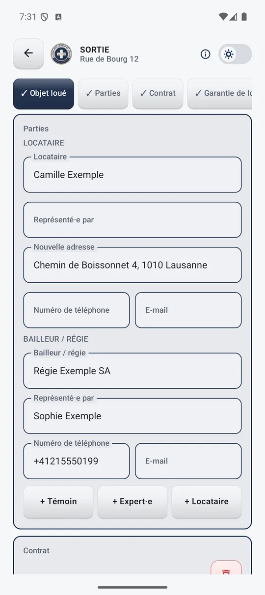 Coordonnées du locataire, du bailleur et de leurs représentants