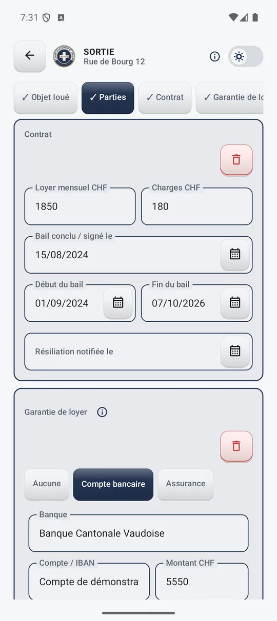 Loyer, charges et dates du bail