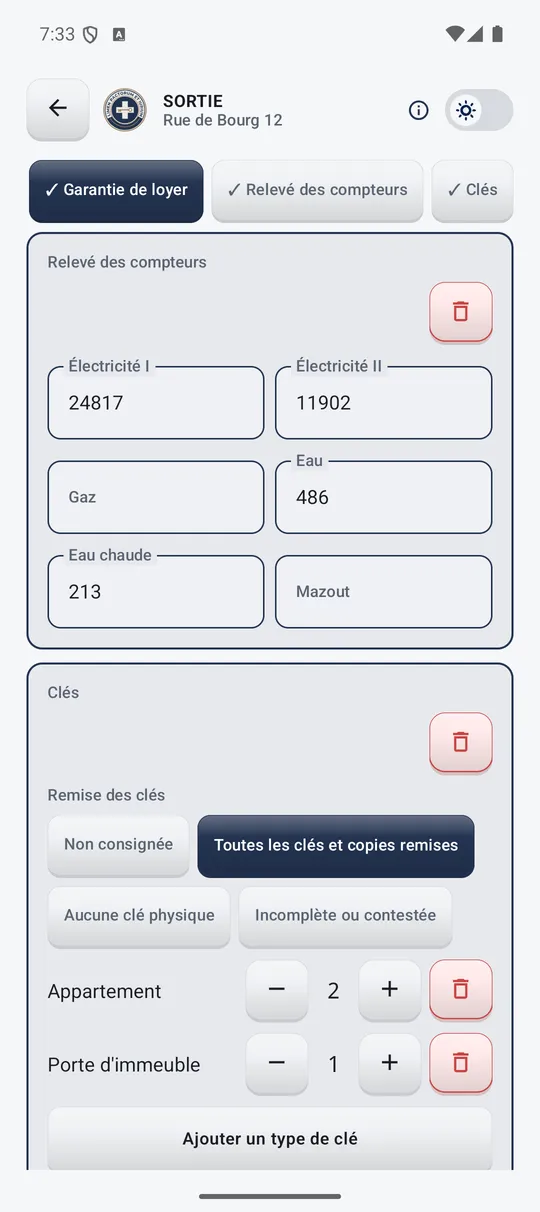Relevés des compteurs du logement