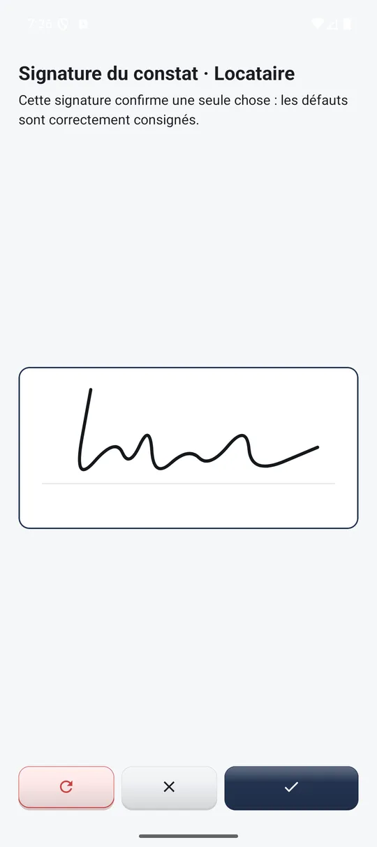 Saisie de la signature du locataire sur le téléphone