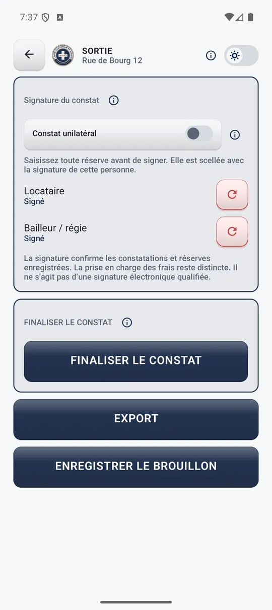 Signatures des parties et finalisation du constat